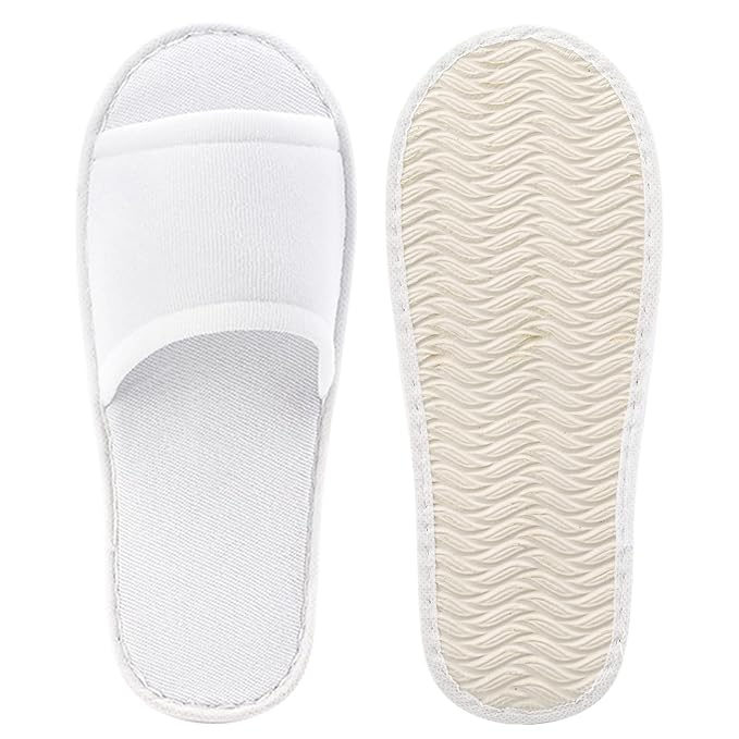 Frcctre 20 Pairs Disposable Slippers, Open Toe Comfortable Cotton Disposable Spa Slippers, Bulk Unisex Non-Slip Disposable Guests Slippers for Home Hotel Travel Train Use, White
