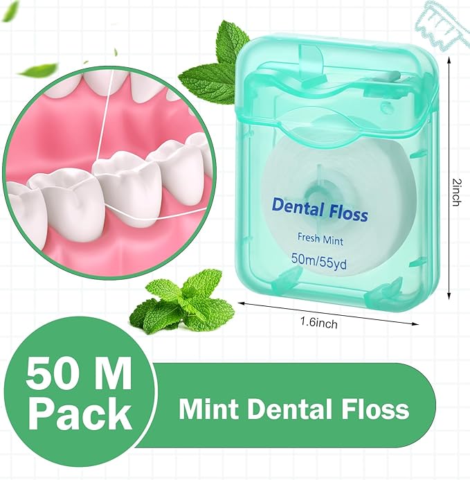 60 Pack Dental Floss Bulk Mint Flavored 50m Each Travel Dental Floss Oral Care for Teeth and Gum Protection(Mint Color)