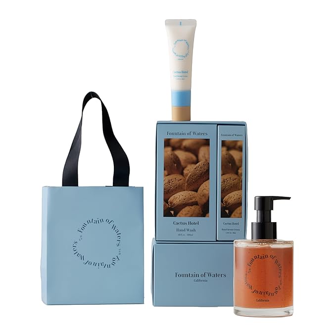 Fountain of Waters Cactus Hotel Hand Wash 300ml and Hand Serum Cream 45ml, Special Set of Gifts for Her - Vegan Cruelty-Free Premium Hand Wash with Almond Oil, Crafted in Korea