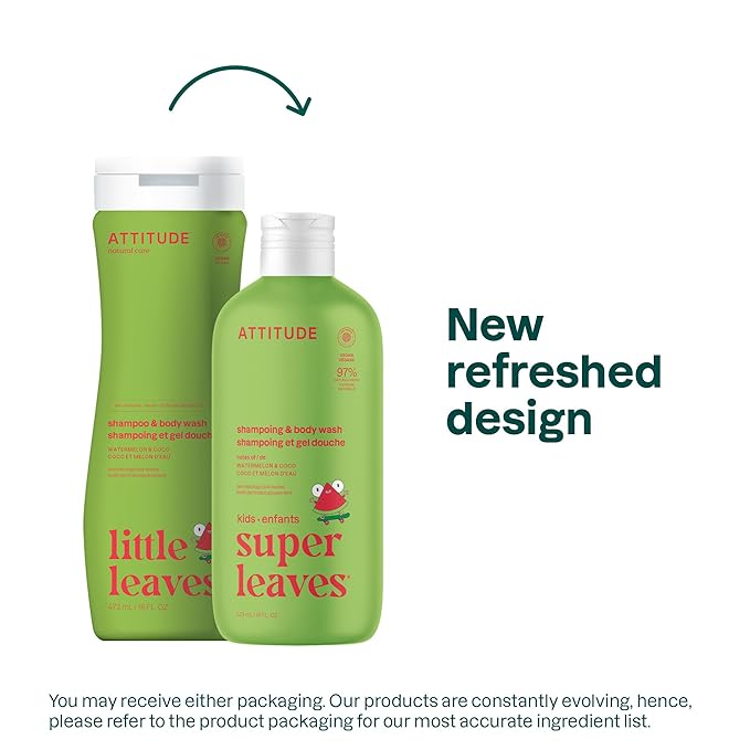 ATTITUDE Shampoo and Body Wash for Kids, EWG Verified, Dermatologically Tested, Plant- and Mineral-Based Ingredients, Vegan and Cruelty-Free, Watermelon and Coco, 16 Fl Oz