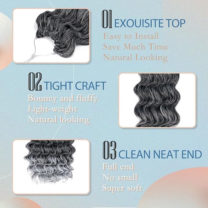 8 Packs Ocean Wave Crochet Hair Water Wave Crochet Braids for Women 14 Inch Short Curly Crochet Hair Beach Curl Deep Twist Crochet Braids Synthetic Braiding Hair Extensions (14 Inch, T1B/Gray#)