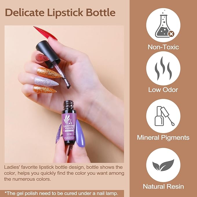 Lavender Violets 49 Pcs Gel Nail Polish Set, 45 Colors Gel Polish U V Nail Kit with Glitter Glossy Matte Base and Top Coat Set for Home Salon Manicure A906