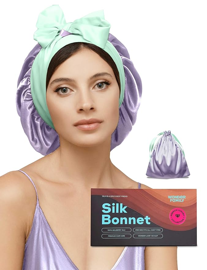 100% Mulberry Silk Bonnet for Sleeping Women with Curly Hair – Alternative to Double Layer Satin Bonnet with Tie Band Premium Silk Hair Wrap for Sleep with Wonder Loop
