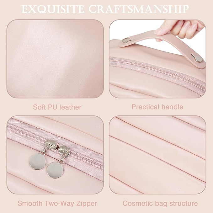 Large Waterproof Travel Toiletry Bag for Women, Portable Large Capacity with Multiple Partitions, Makeup Skin Care Bag Teen Girl Gifts Trendy Stuff (Pink)