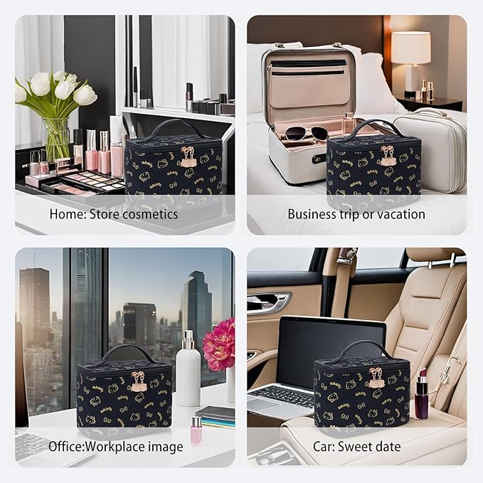 AmBealla Make up Bag Travel Cosmetic Bags Brush Holder Zipper Pouch Case Organizer Cute Organizer Suitable for Purse for Women (Black Bucket Bag)