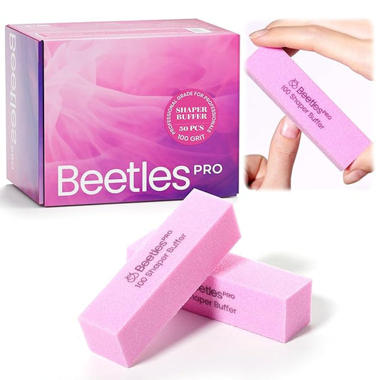 Beetles Nail Buffer Sanding Block, 50 Pcs 100 Grit Polisher Buffing File 4 Sides Nail Files Pink Art Pedicure Manicure File
