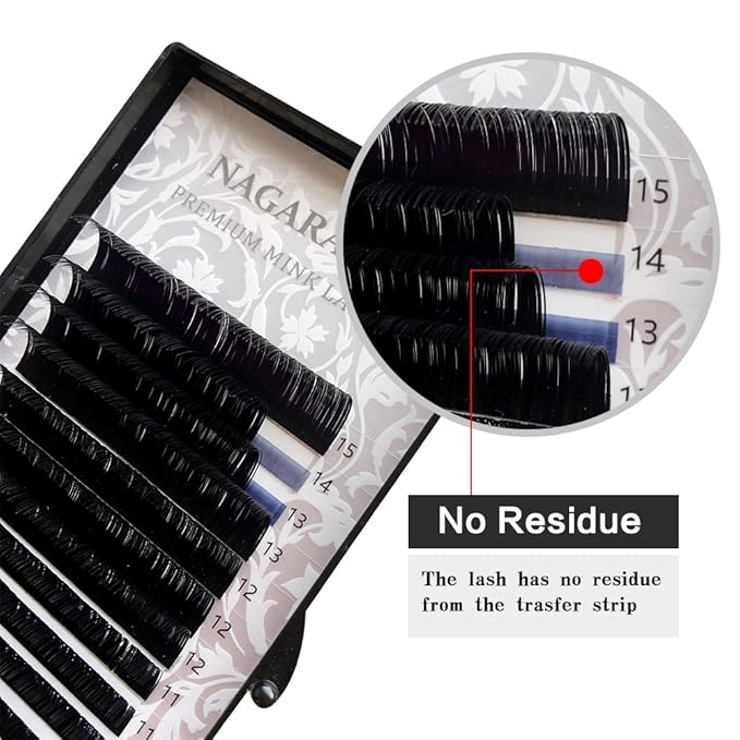NAGARAKU Eyelash Extensions Individual Lashes 0.15mm J curl 7-15mm Mix Tray Classic Matte Black Natural Faux Mink 16 rows