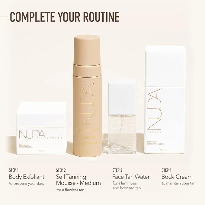 Nuda Bronzefoam Self Tanning Mousse, Lightweight, Fast Drying & Streak Free Self Tanner, Enriched with Coconut Oil, Cucumber & Mango Extracts, Hydrating Formula, Mango Fragrance, Vegan, Medium, 6.4 Oz