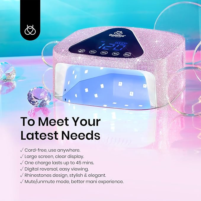 Beetles Uv Nail Lamp Cordless, Flash Cure Lamp for Gel Nails Polish Rechargeable Nail Lamp with 4 Modes Professional Low Heat Uv Led Lamp Nail Art Tools with Bag Manicured Gifts for Her