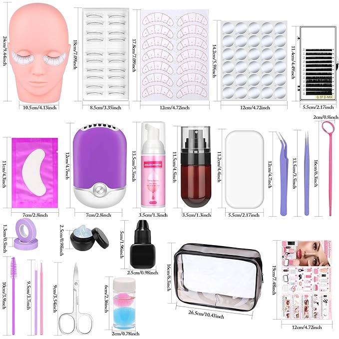 404 Pcs Professional Lash Extension Supplies Kit with Lash Clusters,Lash Fan, Extension Glue,Eyelash Remover,Tweezers, Eyelash Extension Kit for Beginners, Purple