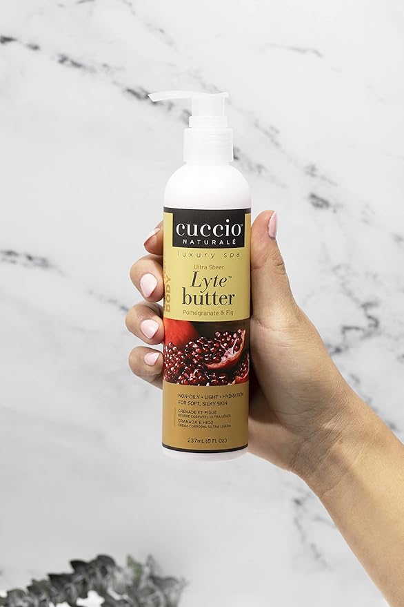 Cuccio Naturale Lyte Ultra-Sheer Body Butter - Replenishing Scented Moisturizer Cream - Deep Hydration To Repair Dry Skin - All Natural, Cruelty-Free Formula - Pomegranate And Fig - 8 Oz