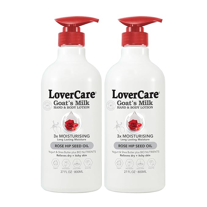 Lovercare Goat Milk Body Lotion for Dry Skin 27.05 oz (800ml) Rose Hip Seed Oil - Pack of 2…
