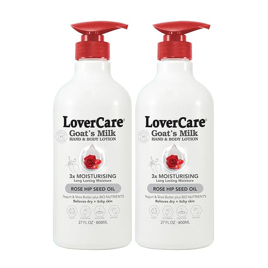 Lovercare Goat Milk Body Lotion for Dry Skin 27.05 oz (800ml) Rose Hip Seed Oil - Pack of 2…