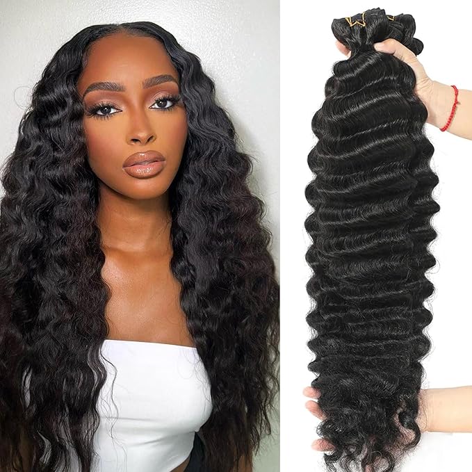 Loose Deep Wave Bundles Loose Wave Bundles Human Hair 22 24 26 Inch 100% Unprocessed Brazilian Virgin Hair 3 Bundles Weave Curly Human Hair Extensions Natural Black Color for Women