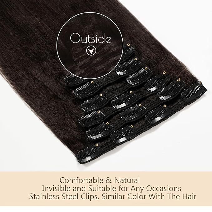 Loxxy Light Yaki Straight Human Hair Clip ins Hair Extensions Full Head Natural Black Hair Extensions for Black Women Relaxed Hair 120g/set 7pcs 16 inch