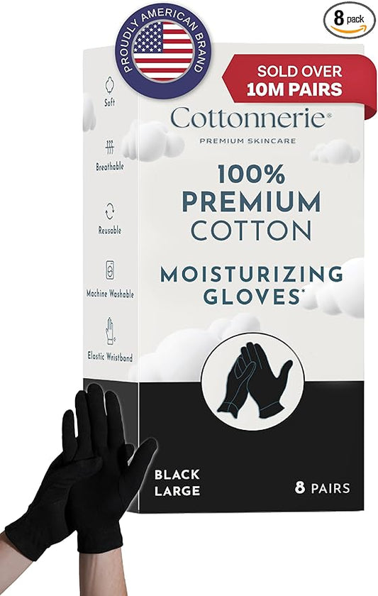 Cotton Gloves for Dry Hands Sleeping, Moisturizing Gloves Overnight, Hand Moisturizer Gloves, Moisture Gloves for Dry Hands Overnight, Eczema Gloves, Large 8 Pair, Black