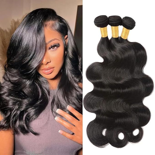Cirvty 12A Human Hair Bundles Brazilian Body Wave Hair Bundles 14 16 18 Inch 100% Unprocessed Virgin Weave 3 Bundles Human Hair Body Wave Human Hair Bundles Deals Natural Black