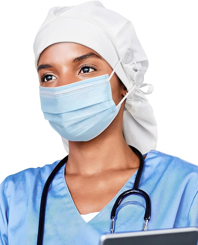 Satin Lined Work Cap with Button for Long Hair Women