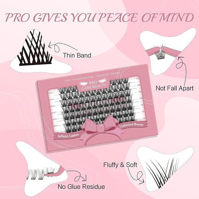 Lash Clusters, 96 Pcs Individual Cluster Lashes DIY Lash Extension Eyelash Clusters Volume Wispy Lashes Super Thin Band Reusable Soft & Comfortable(Into You-01-D-18 mm)