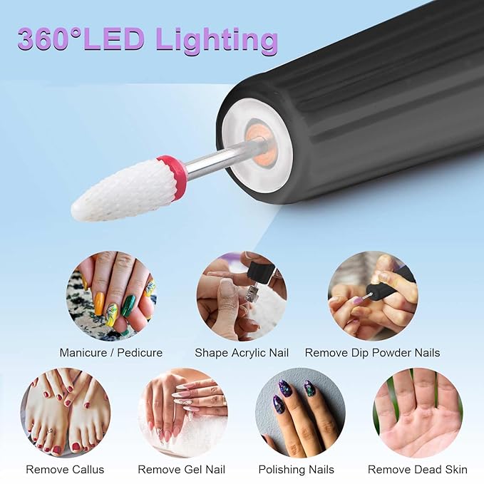Professional Nail Drill Kit ; Portable Electric Nail File Set for Acrylic Gel Nails, Nail Filer Electric for Beginners and Professionals Manicure and Pedicure Set (Black)
