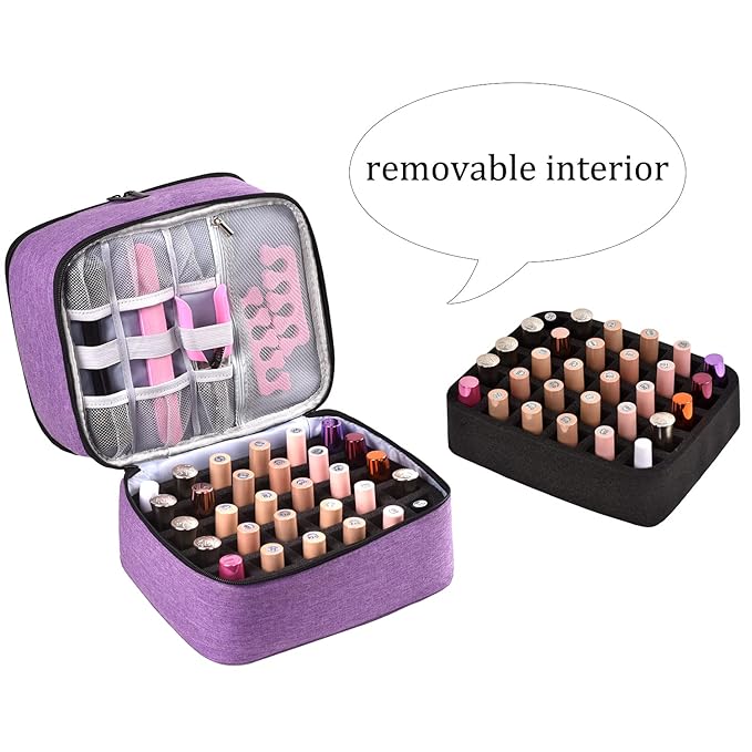 Nail Polish Carrying Case Bag-Holds 30 Bottles, Double-Layer Nail Polish Storage and Nail Dryer Case(Purple)