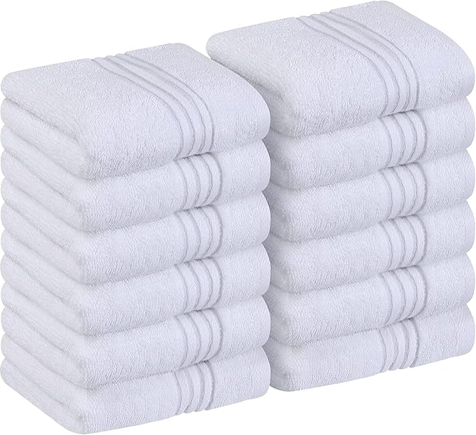 Utopia Towels 12 Pack Premium Wash Cloths Set, 12 by 12 Inches, 100% Cotton Ring Spun, Highly Absorbent and Soft Feel Washcloths for Bathroom, Spa, Gym, and Face, White