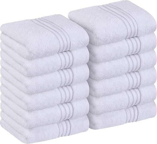 Utopia Towels 12 Pack Premium Wash Cloths Set, 12 by 12 Inches, 100% Cotton Ring Spun, Highly Absorbent and Soft Feel Washcloths for Bathroom, Spa, Gym, and Face, White