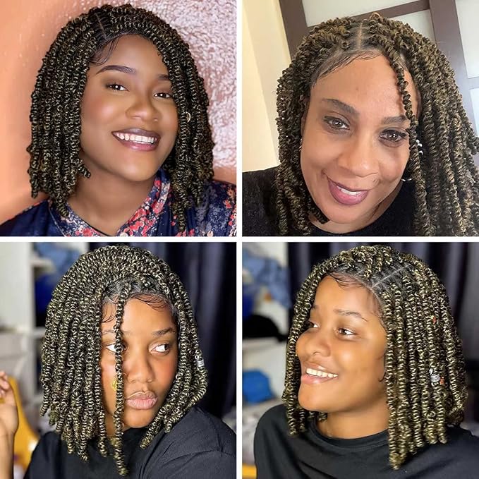 12 Inch Short Spring Twist Wig for Black Women, Ombre Brown Knotless Full Lace Wig With Baby Hair