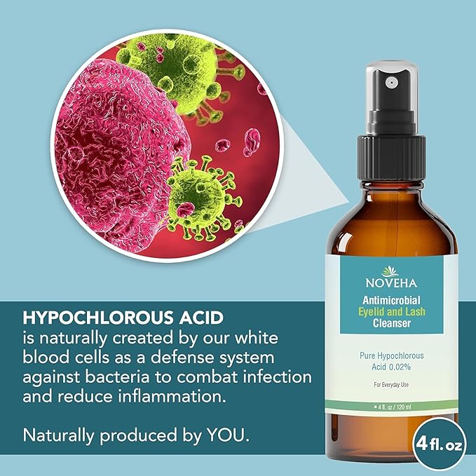 NOVEHA Eyelid and Lash Cleanser - Fast Acting Soothing Formula, Effective Relief from Irritation, Dry Eyes, Styes, Pure and Gentle Hypochlorous Acid Spray (4 Fl Oz (Pack of 2))