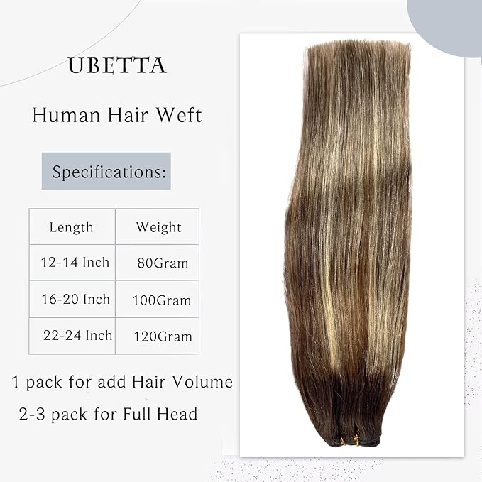 Sew in Hair Extensions Real Human Hair, 20 Inch Weft Hair Extensions Human Hair 100G Ombre Brown Balayage Caramel Blonde Hand-Tied Weft Hair Extensions Weave Bundles Human Hair Extensions for Women