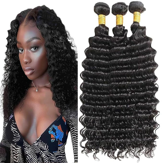 Bundles Human Hair Loose Deep Wave Bundles Color 1B Natural Color Loose Deep Wave Brazilian Human Hair Weave Extensions Soft and Silky for Women 16 18 20 Inch