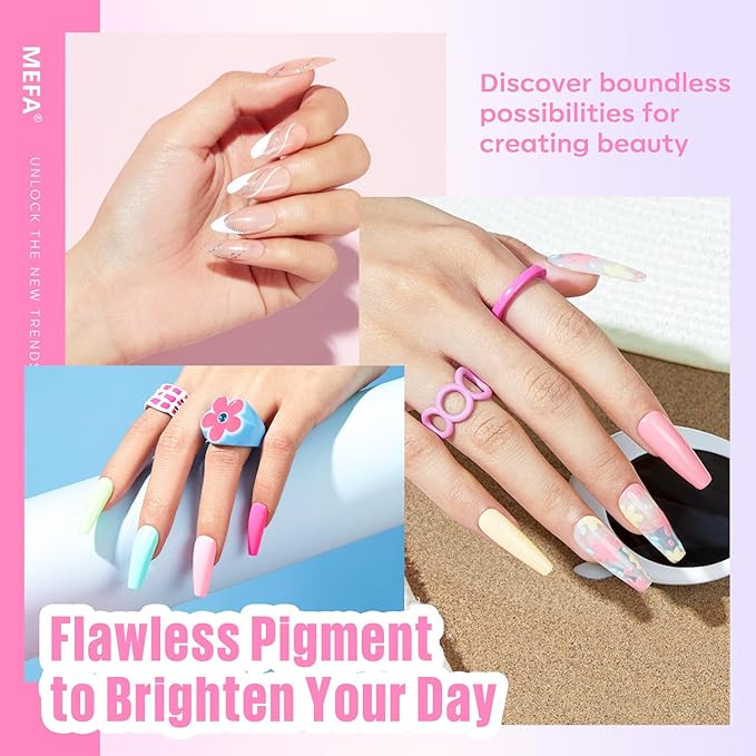 MEFA 32 Colors Gel Nail Polish Kit with U V Light, Spring Bright Pastel 54Pcs Pink Gel Polish Nail Set with Matte/Glossy Base Top Coat Essential Manicure Tools Nails Art Decorations Women Gifts