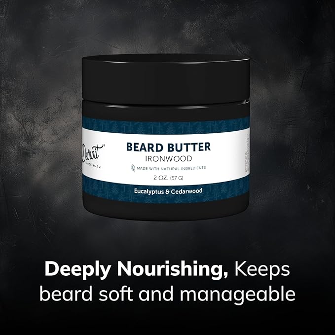 Detroit Grooming Co. Beard Butter for Men | Softens, Thickens & Hydrates with Safflower Oil & Shea Butter | Ironwood Scent, 2oz
