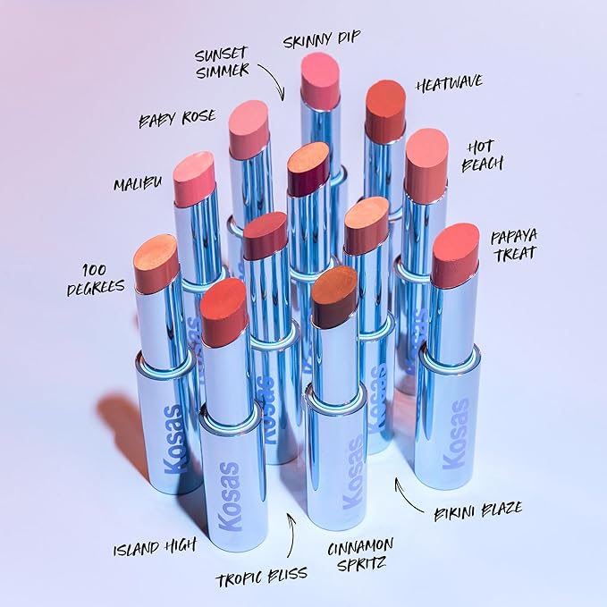 Kosas Wet Stick Moisturizing Shiny Sheer Lipstick with Ceramides, Hyaluronic acid, Peptides and Mango Butter - Soothes, Softens, and Moisturizes Lips – Sunset Simmer