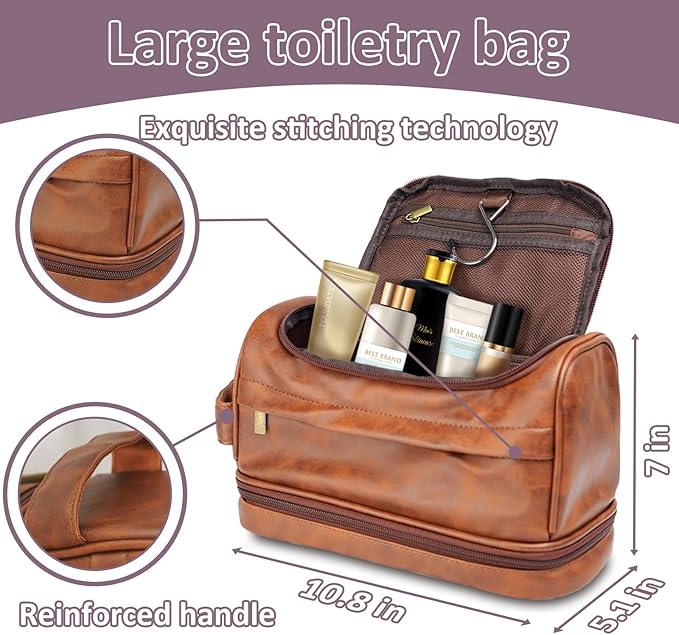 Toiletry Bag for Men, Dad, Boyfriend, Leather bathroom accessories, Travel Essentials Gifts For Birthday, Christmas, Anniversary, Father's Day & Business, Shaving Kit for Men Bag