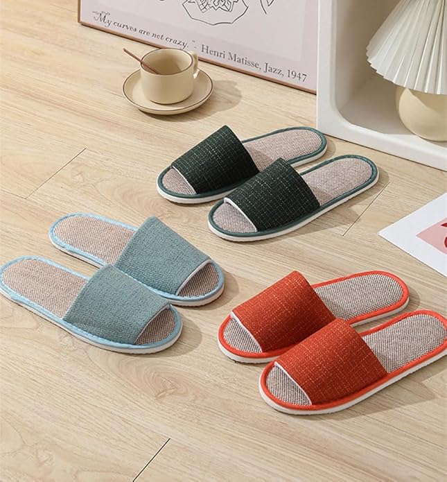 5-6 Pairs Spa Slippers, Non Slip Disposable Slippers for Guest, Washable Foldable Indoor Slippers, Open Toe Linen Spa Slippers for Women Men