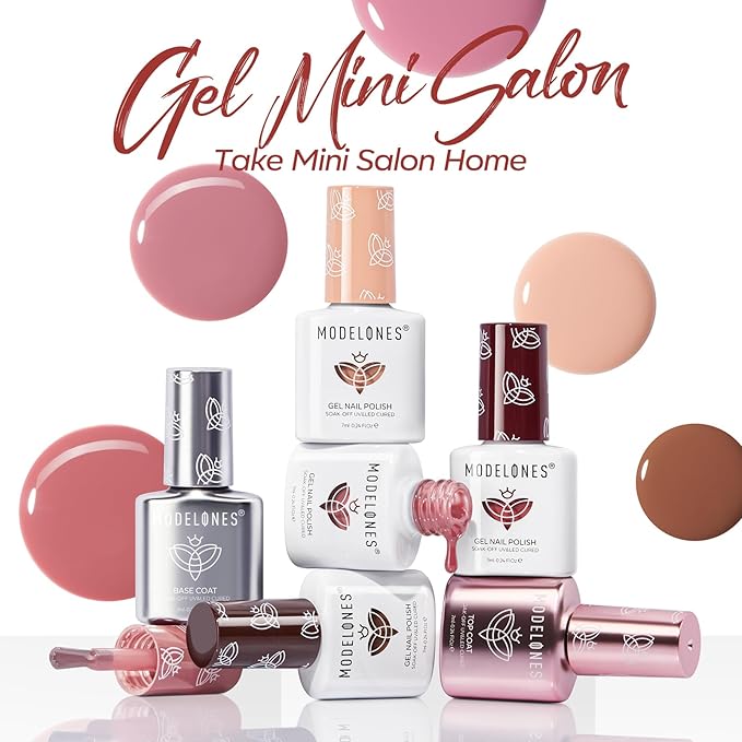 Modelones Jelly Gel Nail Polish Kit with U V Light, Sheer Pink Nude Red Manicure Set with Base Top Coat Pearl Chrome Powder 4 Colors Spring Gel Mini Salon Nail Art Starter Gift for Women Girls