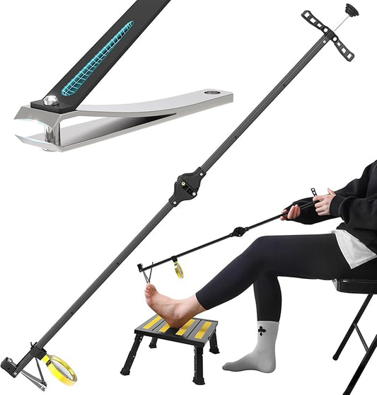 Foldable Extended Long Handle Toenail Clippers with Magnifier-4mm Wide Jaw & Ergonomic Design for Seniors, Arthritis& Limited Mobility | Heavy-Duty, No-Bend Trimming, Tool-Free Foldable (32" Black)