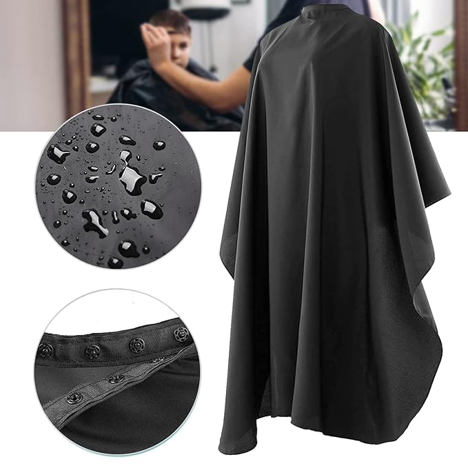 Black Barber Cape with Snap Closure, Professional Waterproof Salon Cape, 59" x 47", 5 Pack
