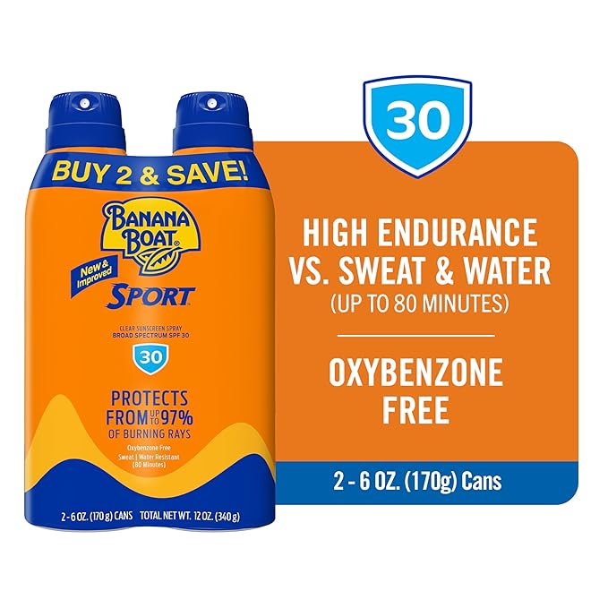 Banana Boat Sport Ultra SPF 30 Sunscreen Spray Twin Pack | Banana Boat Sunscreen Spray SPF 30, Spray On Sunscreen, Water Resistant Sunscreen, Oxybenzone Free Sunscreen Pack, 6oz each