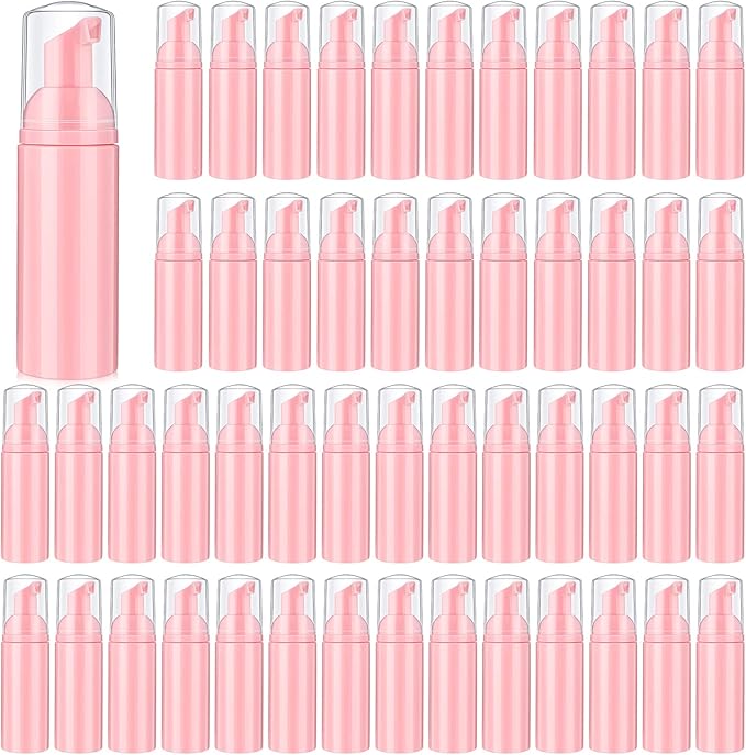 70 Pcs 2 oz Plastic Foam Soap Dispensers Refillable Lash Shampoo Bottles with Pump Mini Eyelash Cleaning Foam Bottle Dispenser for Refillable Travel Cosmetics (Pink)