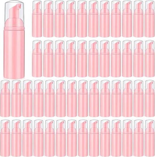 70 Pcs 2 oz Plastic Foam Soap Dispensers Refillable Lash Shampoo Bottles with Pump Mini Eyelash Cleaning Foam Bottle Dispenser for Refillable Travel Cosmetics (Pink)