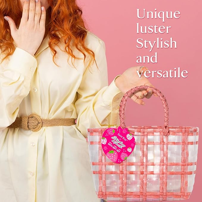 Mother's Day Gifts Spa kit for Women, Unique Gift Set for Teen Girls Tote Bag, 13pcs Strawberry Shower Gift Baskets for girls beauty fruity bath products Birthday Gifts for Daughter, Girlfriend