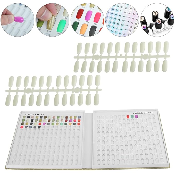 308 Colors Nail Swatches Book with 360 Nail Tips Professional Nail Color Chart Card Display Gel Polish Book Nail Painting Practice Design Board No Need Pasting, No Need Glue for Nail Salons