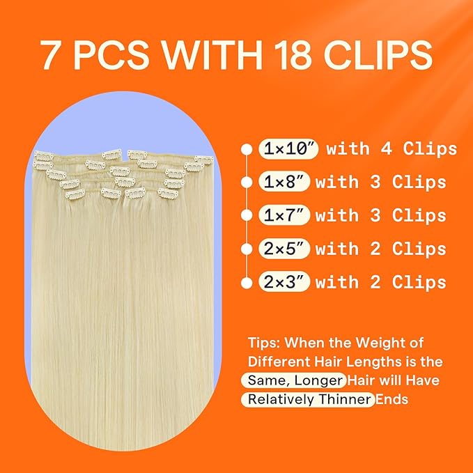 Full Shine Blonde Hair Extensions Clip ins Triple Weft Blonde Remy Human Hair Clip in Extensions for Short Hair Straight Clip in Hair Extensions 10 Inch 7 Pcs 95 G