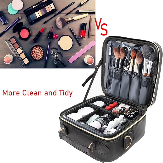 Travel Makeup Bag with LED Lighted，Make up Case with Mirror 3 Color Setting Cosmetic Makeup Box Organizer Vanity Case with Adjustable Dividers Makeup Brushes for Women Beauty Tools Accessories.