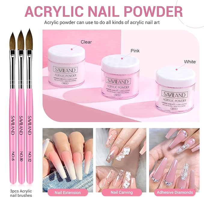 SAVILAND Acrylic Nail Kit with Nail Drill: Nails Kit Acrylic Set Professional Acrylic with Everything U V Light Nail Art Brush Glitter Nail Powder Nail Stuff for Home DIY Salon Use Christmas Gift Set