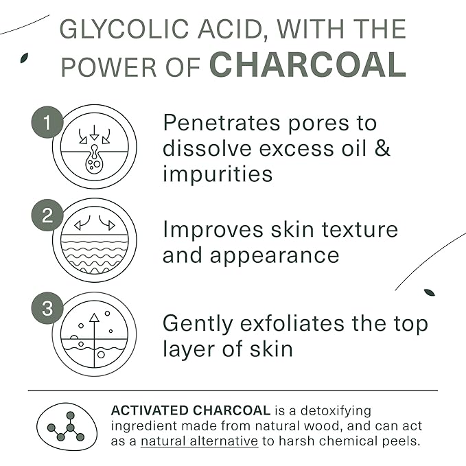 Botanic Tree Men's Face Wash with Glycolic Acid & Activated Charcoal (6oz.) - Deep Cleaning and Energizing Facial Exfoliating Cleanser…