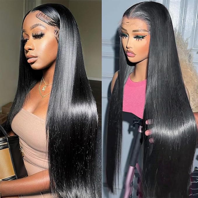 13x6 Lace Front Wigs Human Hair Pre Plucked Pre Bleached Knots with Baby Hair 200% Density Brazilian Unprocessed Straight Human Hair Wigs for Black Women(20 Inch)