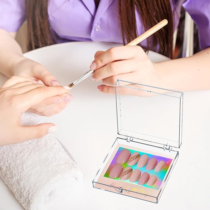 30Boxes + 30 Instruction Cards Large (8 x 8cm) Press On Nail Packaging Storage Box and 90pcs Adhesive Tabs - Acrylic Organizer Case for Artificial Nail for Nail Business Supplies